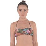 Multicolored Flower Decor Flowers Patterns Leaves Colorful Halter Bandeau Bikini Top