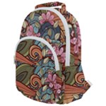 Multicolored Flower Decor Flowers Patterns Leaves Colorful Rounded Multi Pocket Backpack