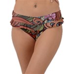 Multicolored Flower Decor Flowers Patterns Leaves Colorful Frill Bikini Bottoms