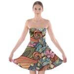 Multicolored Flower Decor Flowers Patterns Leaves Colorful Strapless Bra Top Dress