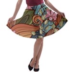 Multicolored Flower Decor Flowers Patterns Leaves Colorful A-line Skater Skirt