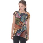 Multicolored Flower Decor Flowers Patterns Leaves Colorful Cap Sleeve High Low Top