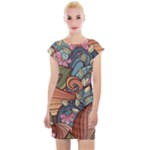 Multicolored Flower Decor Flowers Patterns Leaves Colorful Cap Sleeve Bodycon Dress