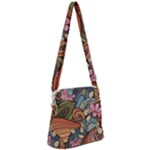 Multicolored Flower Decor Flowers Patterns Leaves Colorful Zipper Messenger Bag