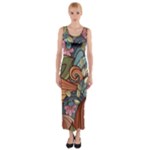 Multicolored Flower Decor Flowers Patterns Leaves Colorful Fitted Maxi Dress