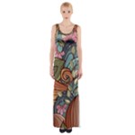 Multicolored Flower Decor Flowers Patterns Leaves Colorful Thigh Split Maxi Dress