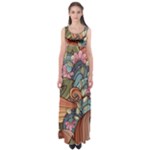 Multicolored Flower Decor Flowers Patterns Leaves Colorful Empire Waist Maxi Dress