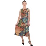 Multicolored Flower Decor Flowers Patterns Leaves Colorful Midi Tie-Back Chiffon Dress