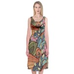 Multicolored Flower Decor Flowers Patterns Leaves Colorful Midi Sleeveless Dress