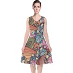 Multicolored Flower Decor Flowers Patterns Leaves Colorful V-Neck Midi Sleeveless Dress 