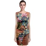 Multicolored Flower Decor Flowers Patterns Leaves Colorful Classic Sleeveless Midi Dress