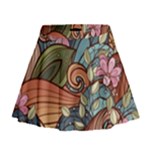 Multicolored Flower Decor Flowers Patterns Leaves Colorful Mini Flare Skirt