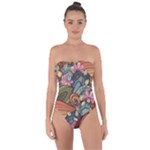 Multicolored Flower Decor Flowers Patterns Leaves Colorful Tie Back One Piece Swimsuit