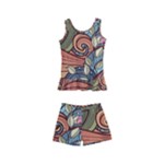 Multicolored Flower Decor Flowers Patterns Leaves Colorful Kids  Boyleg Swimsuit