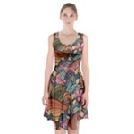 Multicolored Flower Decor Flowers Patterns Leaves Colorful Racerback Midi Dress