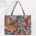 Multicolored Flower Decor Flowers Patterns Leaves Colorful Zipper Medium Tote Bag