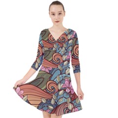 Quarter Sleeve Front Wrap Dress 