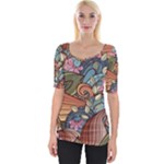 Multicolored Flower Decor Flowers Patterns Leaves Colorful Wide Neckline Tee