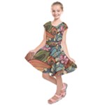 Multicolored Flower Decor Flowers Patterns Leaves Colorful Kids  Short Sleeve Dress