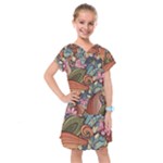 Multicolored Flower Decor Flowers Patterns Leaves Colorful Kids  Drop Waist Dress