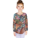 Multicolored Flower Decor Flowers Patterns Leaves Colorful Kids  Long Sleeve Tee