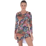 Multicolored Flower Decor Flowers Patterns Leaves Colorful Asymmetric Cut-Out Shift Dress