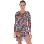 Multicolored Flower Decor Flowers Patterns Leaves Colorful Asymmetric Cut-Out Shift Dress