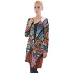 Multicolored Flower Decor Flowers Patterns Leaves Colorful Hooded Pocket Cardigan