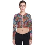 Multicolored Flower Decor Flowers Patterns Leaves Colorful Long Sleeve Zip Up Bomber Jacket