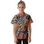 Multicolored Flower Decor Flowers Patterns Leaves Colorful Kids  Short Sleeve Shirt