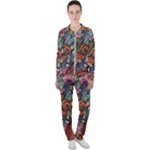 Multicolored Flower Decor Flowers Patterns Leaves Colorful Casual Jacket and Pants Set