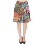 Multicolored Flower Decor Flowers Patterns Leaves Colorful Velvet High Waist Skirt