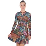 Multicolored Flower Decor Flowers Patterns Leaves Colorful Long Sleeve Panel Dress