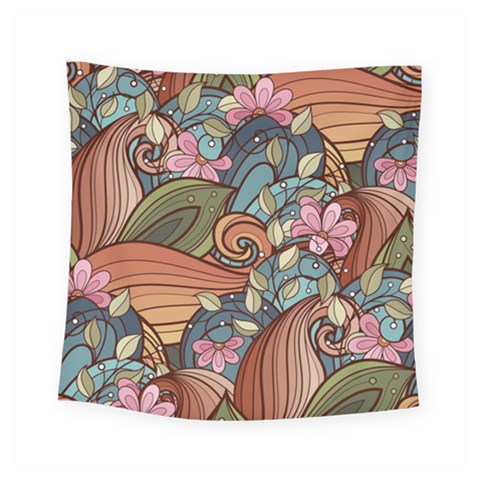 Multicolored Flower Decor Flowers Patterns Leaves Colorful Square Tapestry (Small) from ArtsNow.com