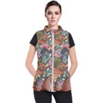 Multicolored Flower Decor Flowers Patterns Leaves Colorful Women s Puffer Vest