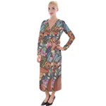 Multicolored Flower Decor Flowers Patterns Leaves Colorful Velvet Maxi Wrap Dress