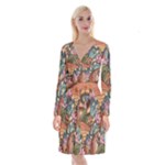 Multicolored Flower Decor Flowers Patterns Leaves Colorful Long Sleeve Velvet Front Wrap Dress