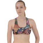 Multicolored Flower Decor Flowers Patterns Leaves Colorful Criss Cross Racerback Sports Bra