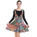 Multicolored Flower Decor Flowers Patterns Leaves Colorful Plunge Pinafore Dress