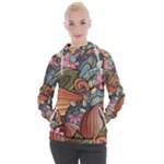 Multicolored Flower Decor Flowers Patterns Leaves Colorful Women s Hooded Pullover