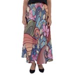 Multicolored Flower Decor Flowers Patterns Leaves Colorful Flared Maxi Skirt