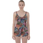 Multicolored Flower Decor Flowers Patterns Leaves Colorful Tie Front Two Piece Tankini