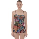 Multicolored Flower Decor Flowers Patterns Leaves Colorful Babydoll Tankini Set