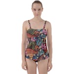 Multicolored Flower Decor Flowers Patterns Leaves Colorful Twist Front Tankini Set