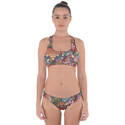 Multicolored Flower Decor Flowers Patterns Leaves Colorful Cross Back Hipster Bikini Set from ArtsNow.com