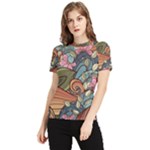 Multicolored Flower Decor Flowers Patterns Leaves Colorful Women s Short Sleeve Rash Guard