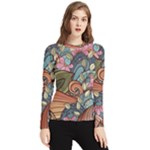 Multicolored Flower Decor Flowers Patterns Leaves Colorful Women s Long Sleeve Rash Guard