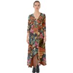 Multicolored Flower Decor Flowers Patterns Leaves Colorful Button Up Boho Maxi Dress