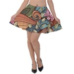 Multicolored Flower Decor Flowers Patterns Leaves Colorful Velvet Skater Skirt