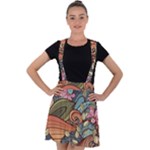 Multicolored Flower Decor Flowers Patterns Leaves Colorful Velvet Suspender Skater Skirt